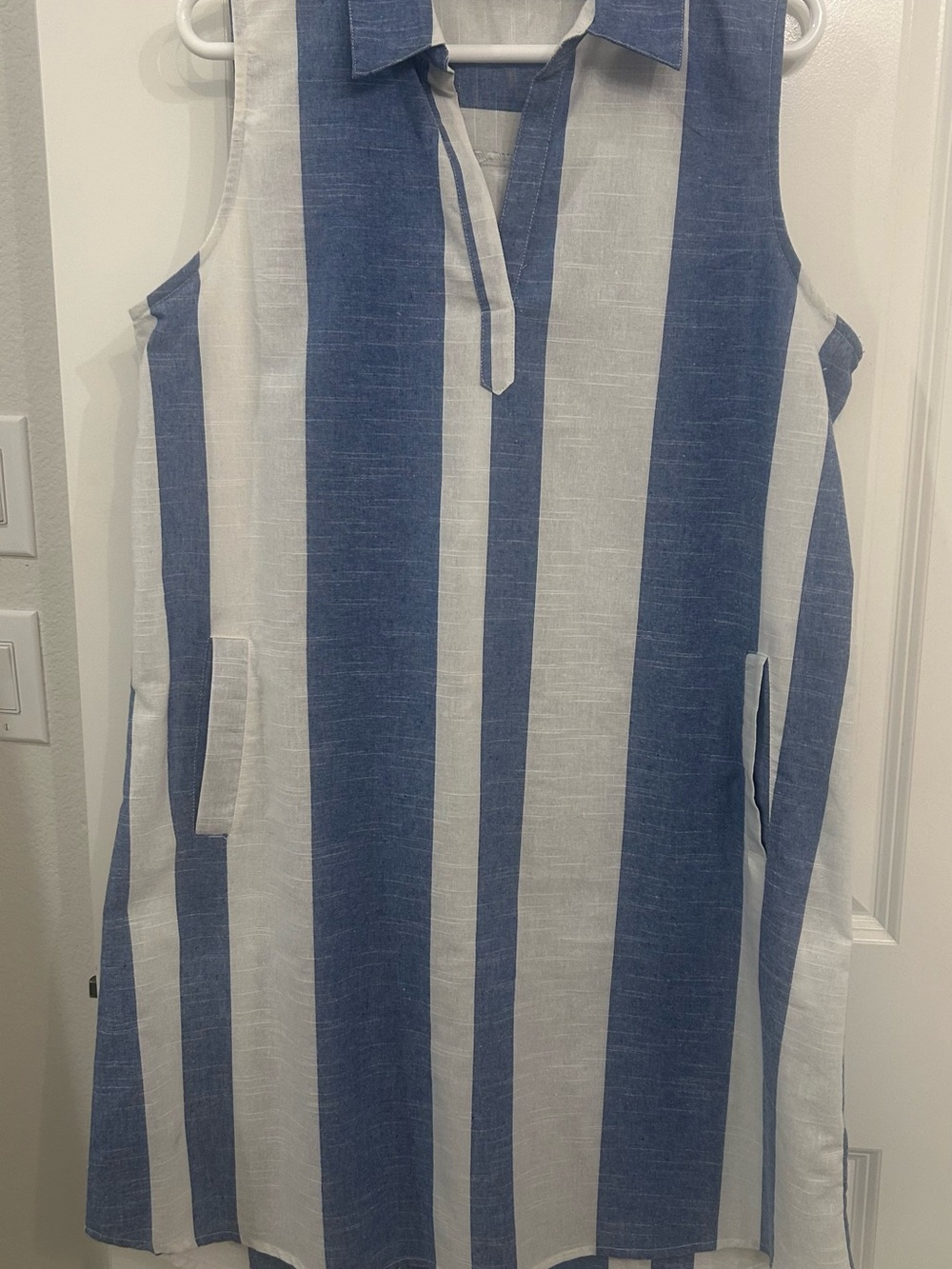 Sleeveless Blue and White Striped ladies shirt dress